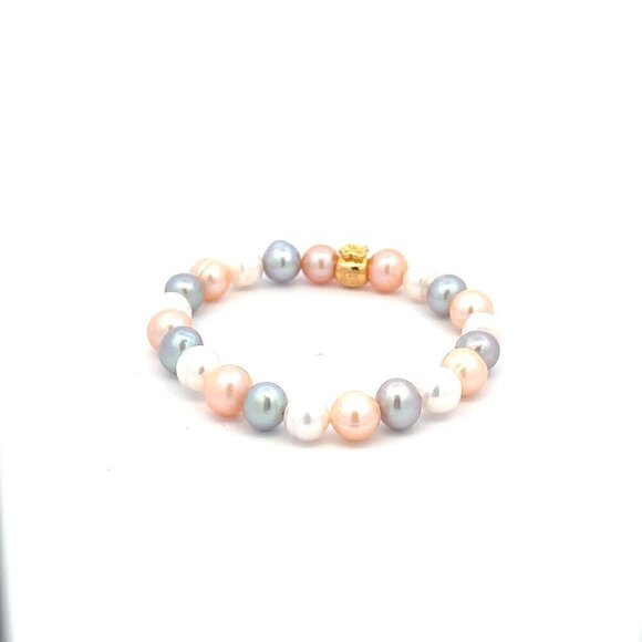 18K Gold Money Bag Stretch Bracelet Gemstones Natural Freshwater Multicolor Pear - Picture 3 of 5